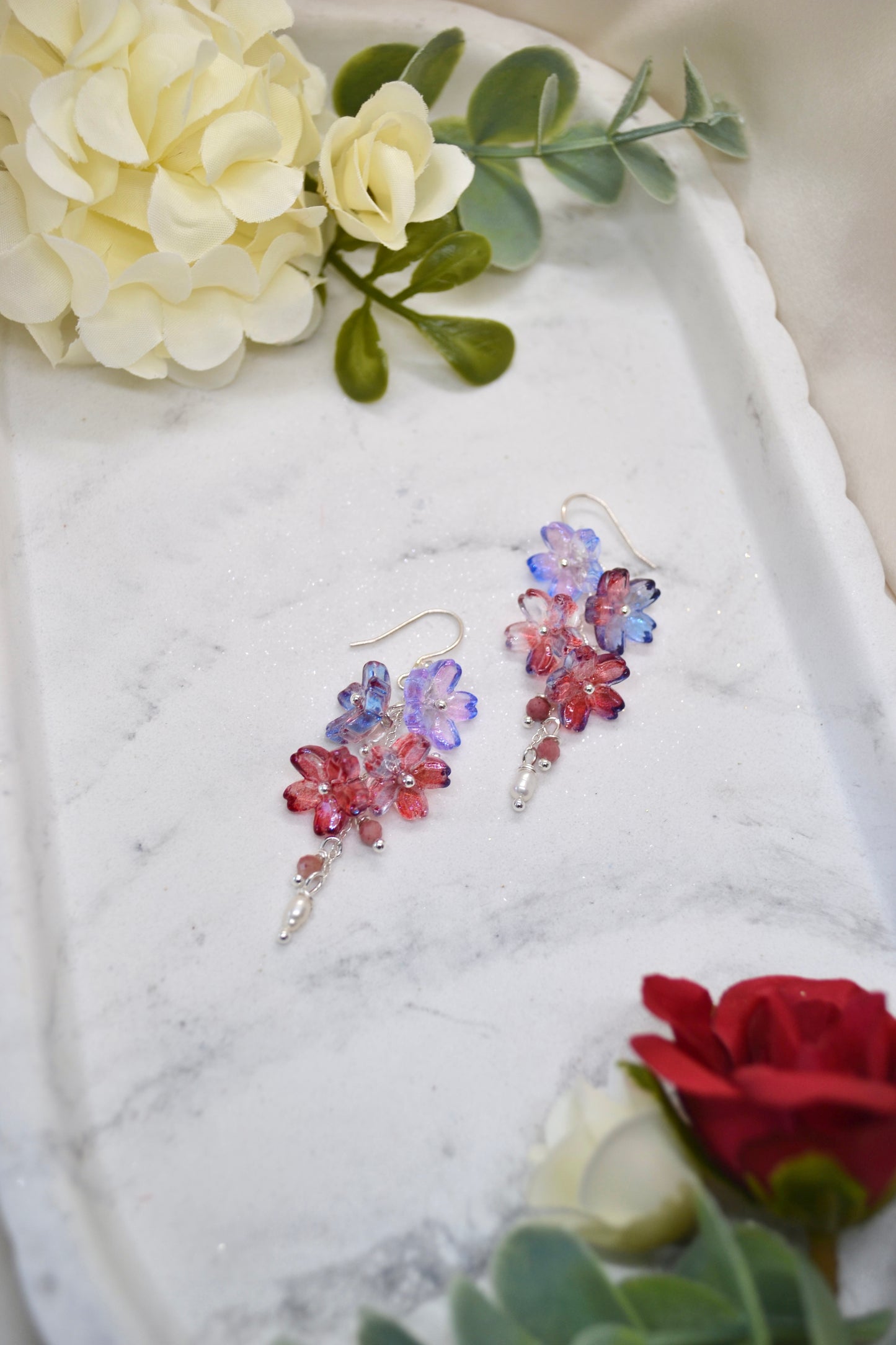 Floral & Rhodochrosite Crystal Earrings