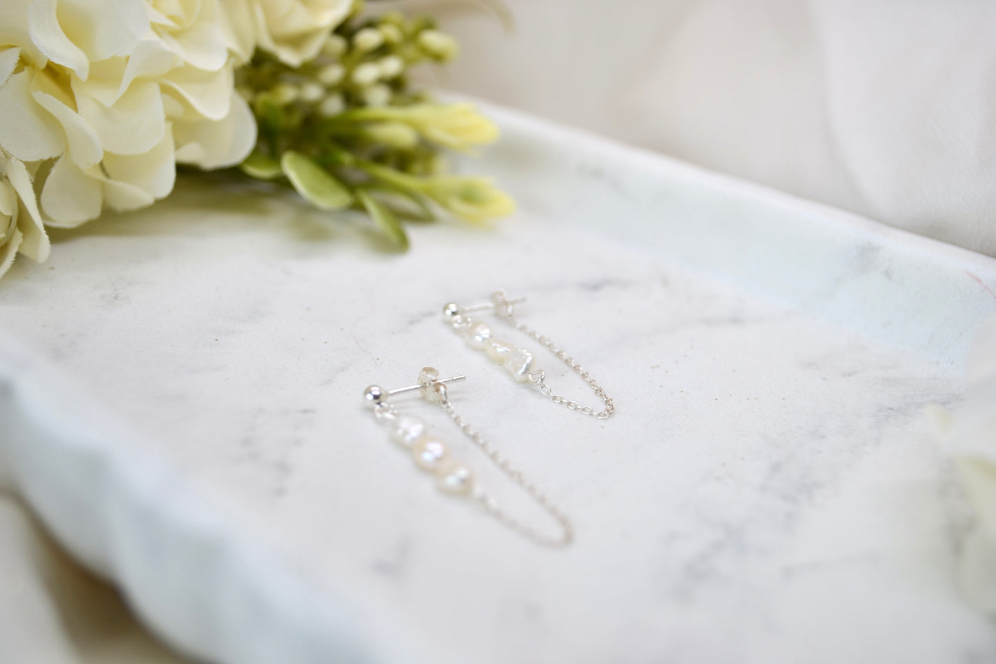 Trio of Pearls Chain Earrings