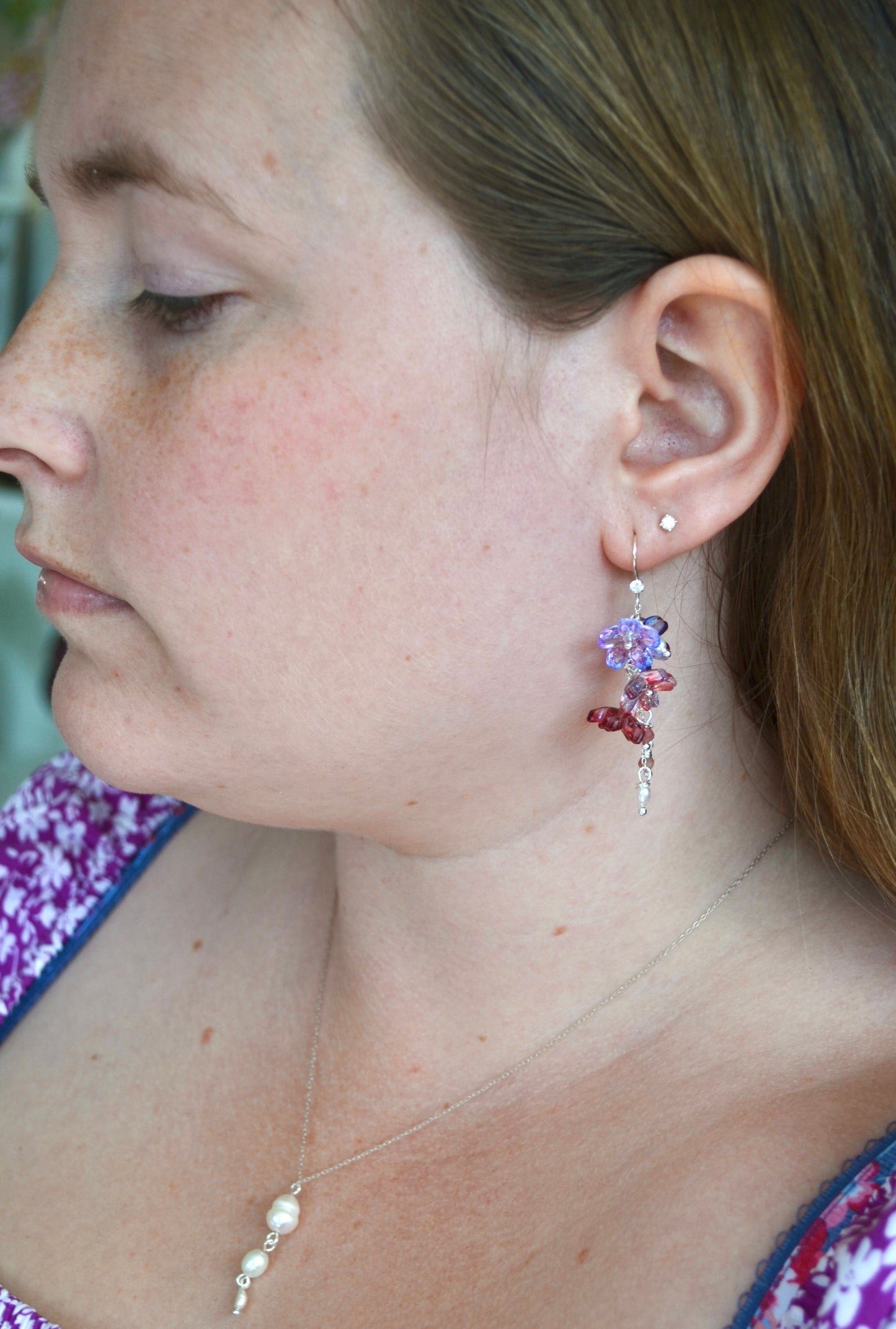 Floral & Rhodochrosite Crystal Earrings
