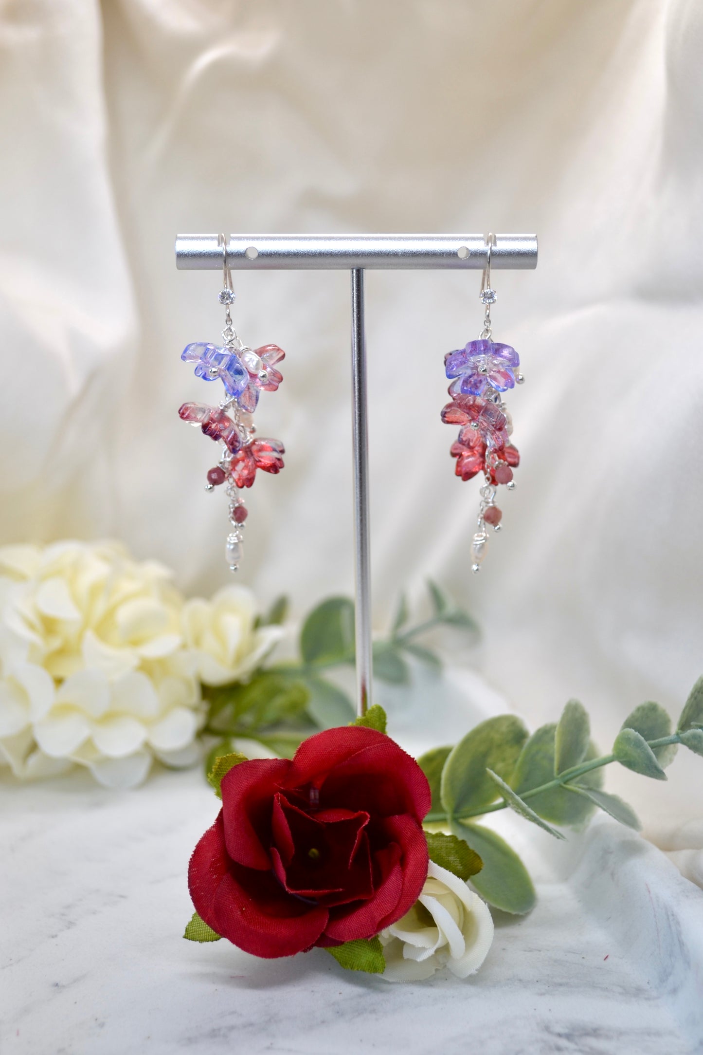 Floral & Rhodochrosite Crystal Earrings