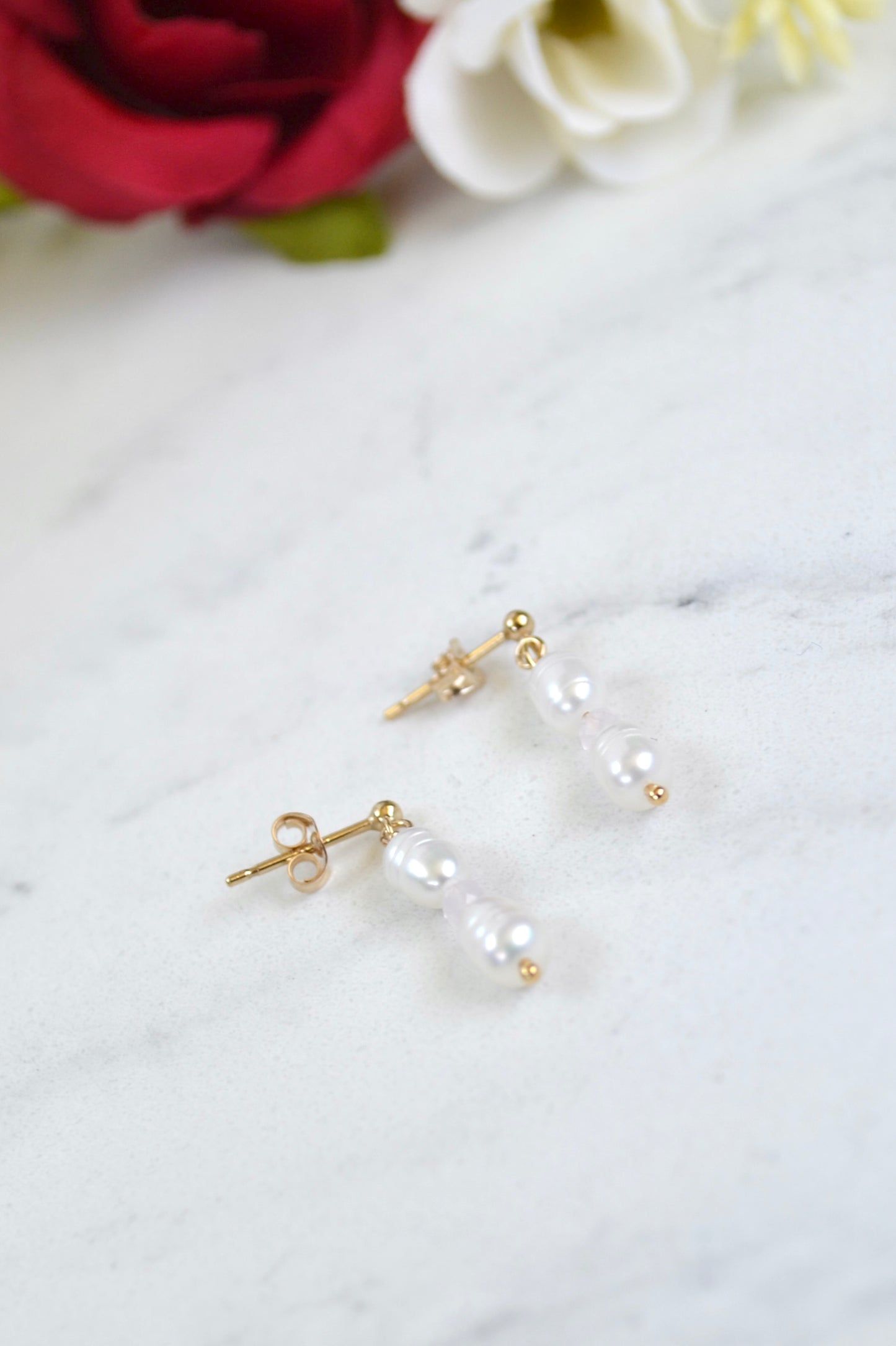 Pearl Rose Quartz Dangling Stud