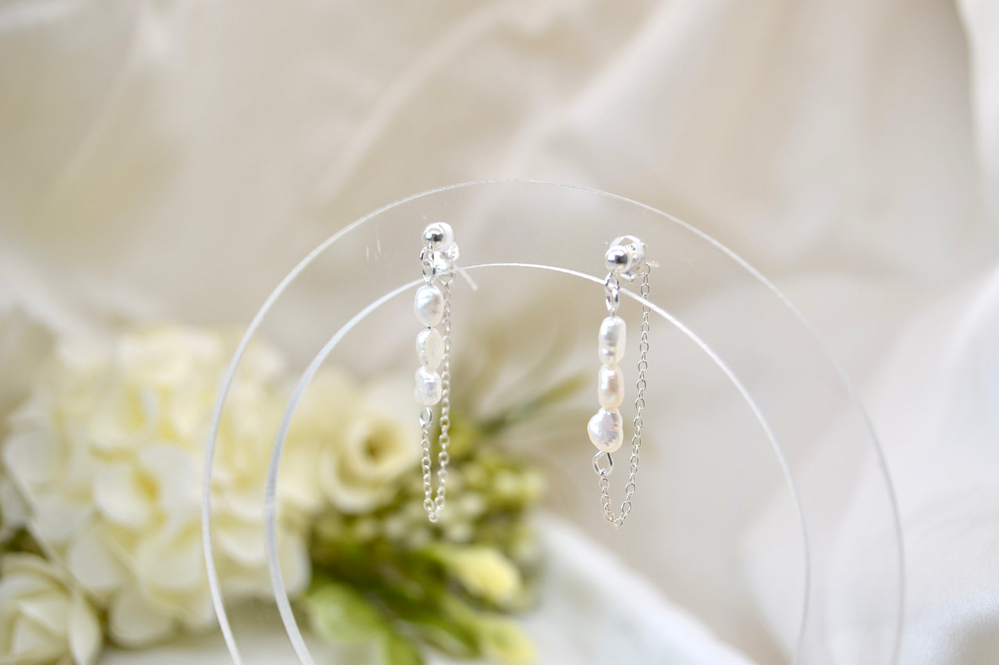 Trio of Pearls Chain Earrings