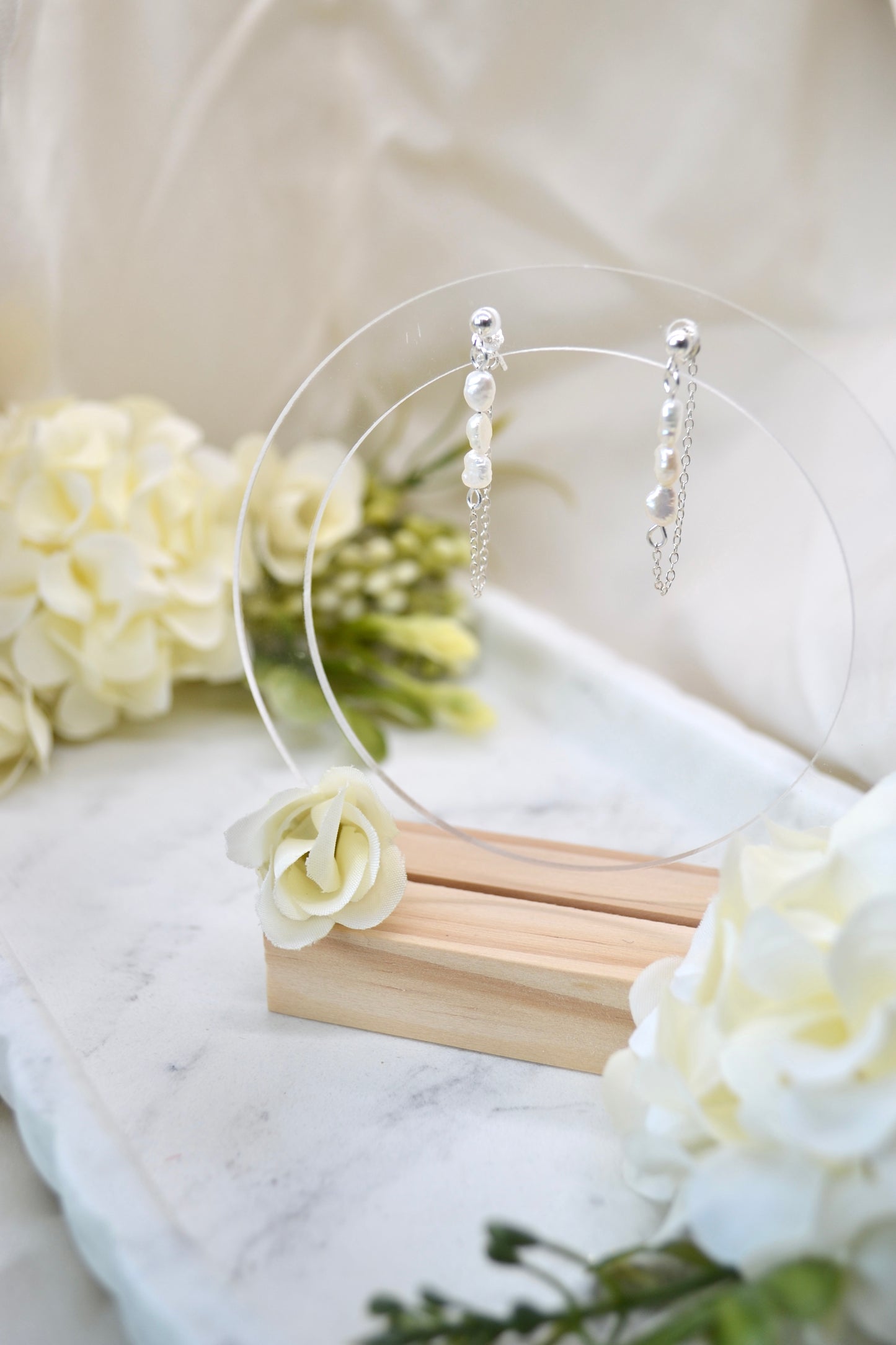 Trio of Pearls Chain Earrings