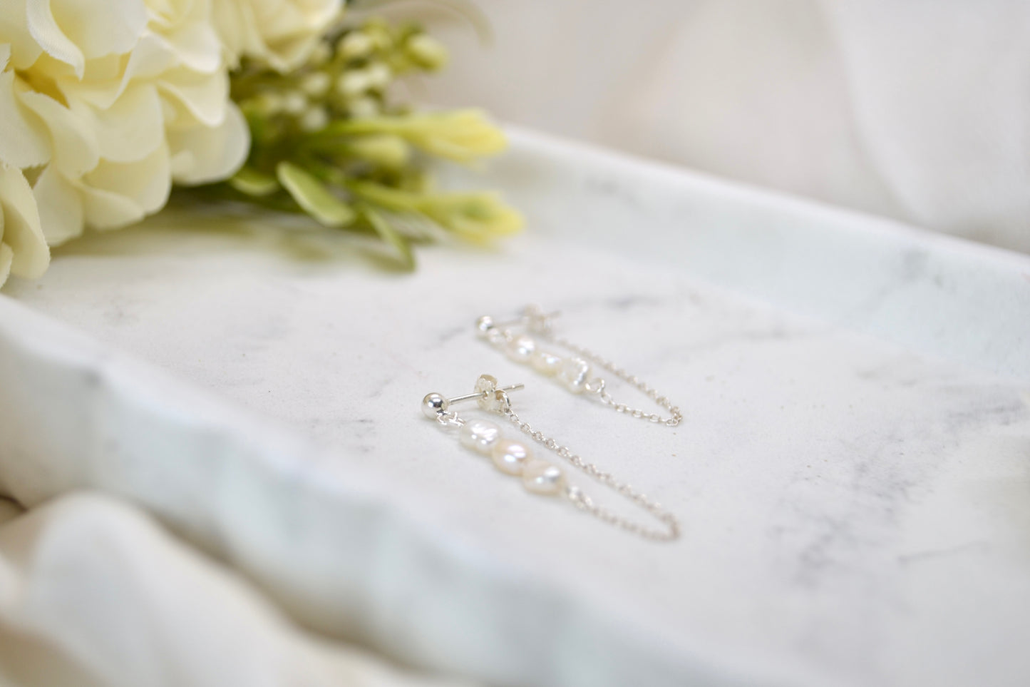 Trio of Pearls Chain Earrings