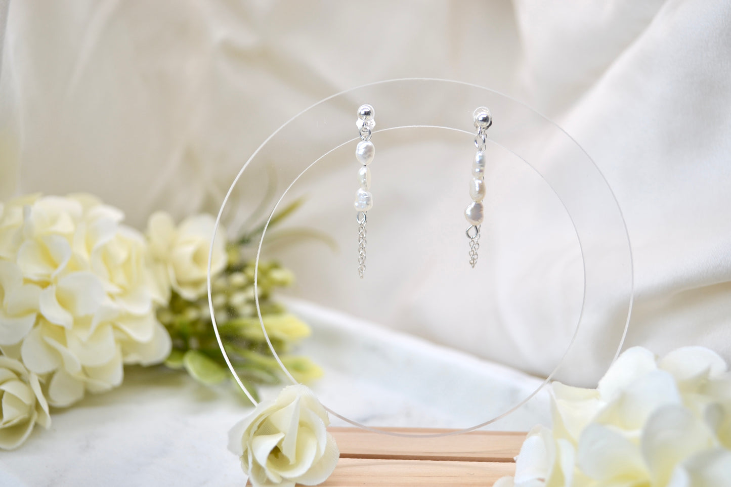 Trio of Pearls Chain Earrings