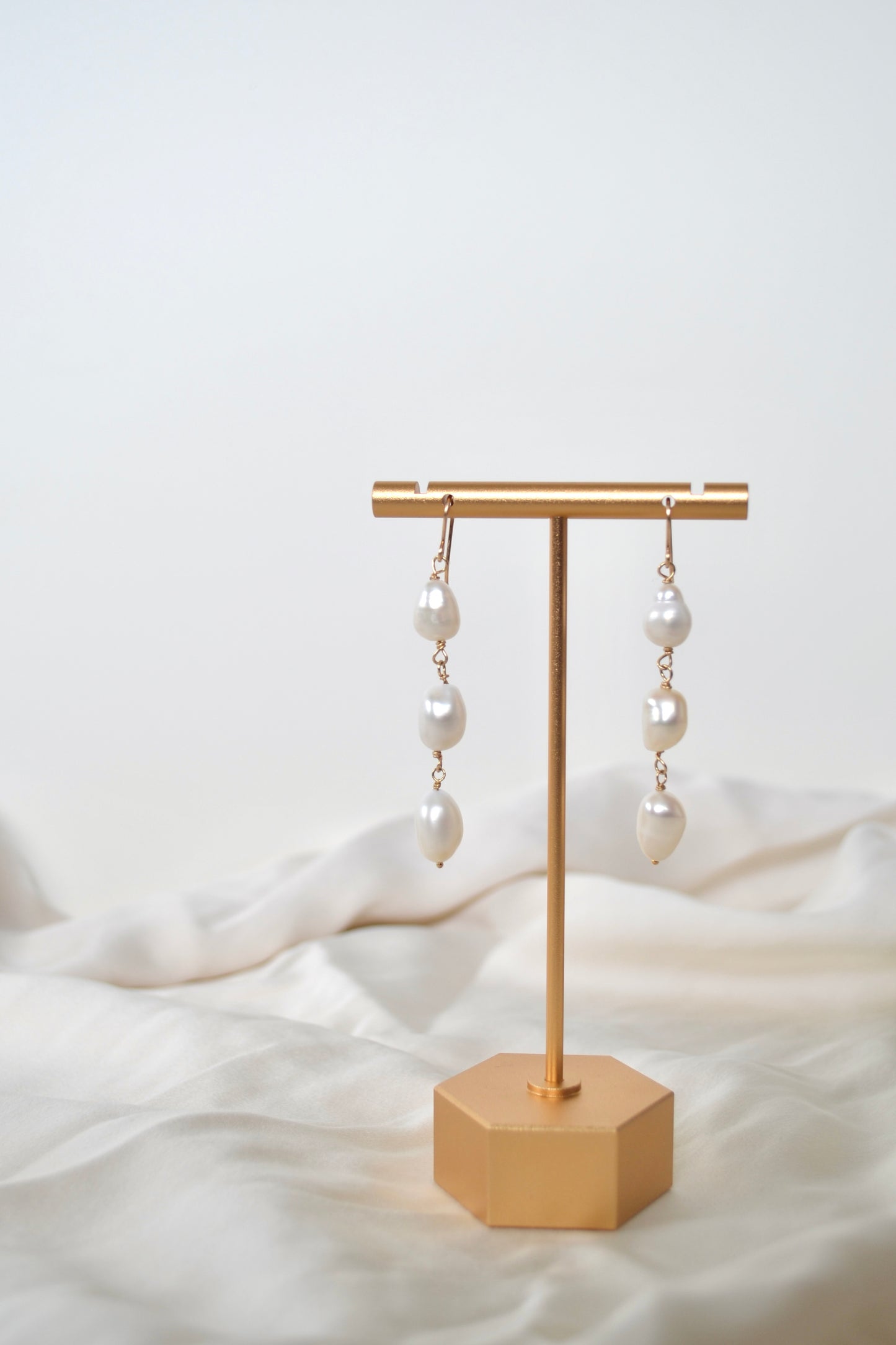 Golden White Pearl Drop Earrings