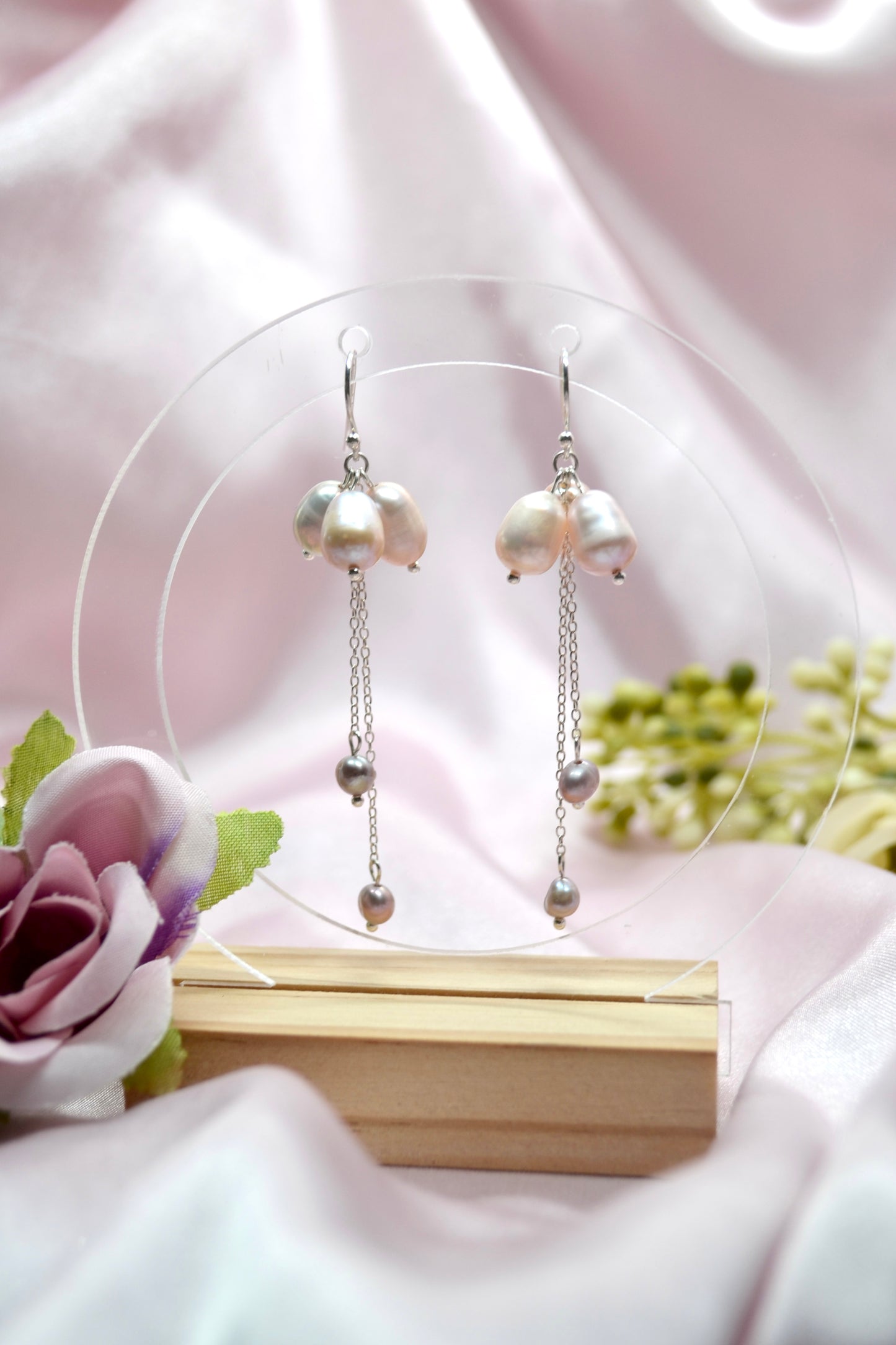 Pink Pearl Cluster Earrings