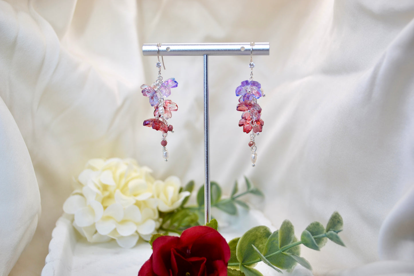Floral & Rhodochrosite Crystal Earrings