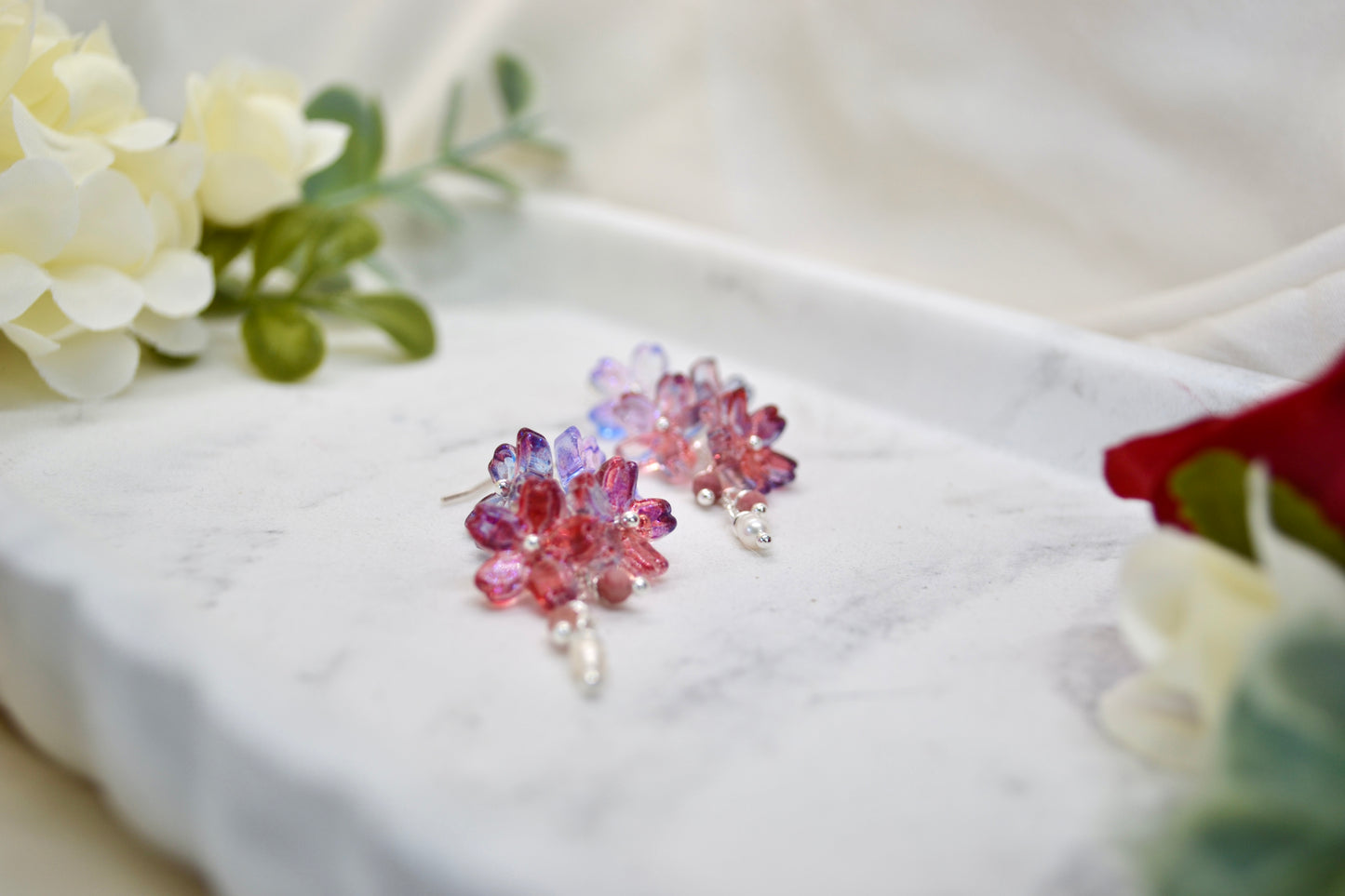 Floral & Rhodochrosite Crystal Earrings