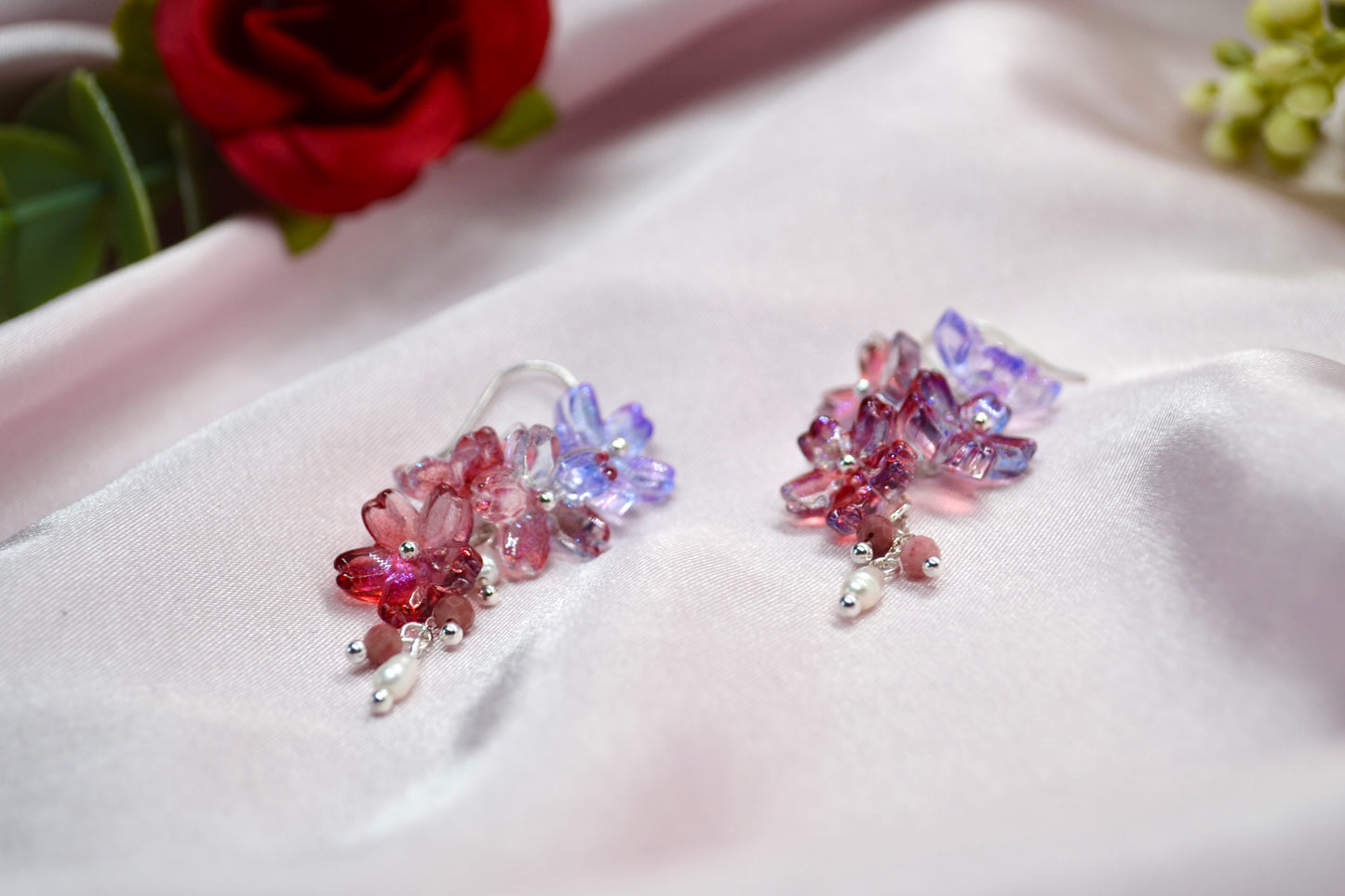 Floral & Rhodochrosite Crystal Earrings