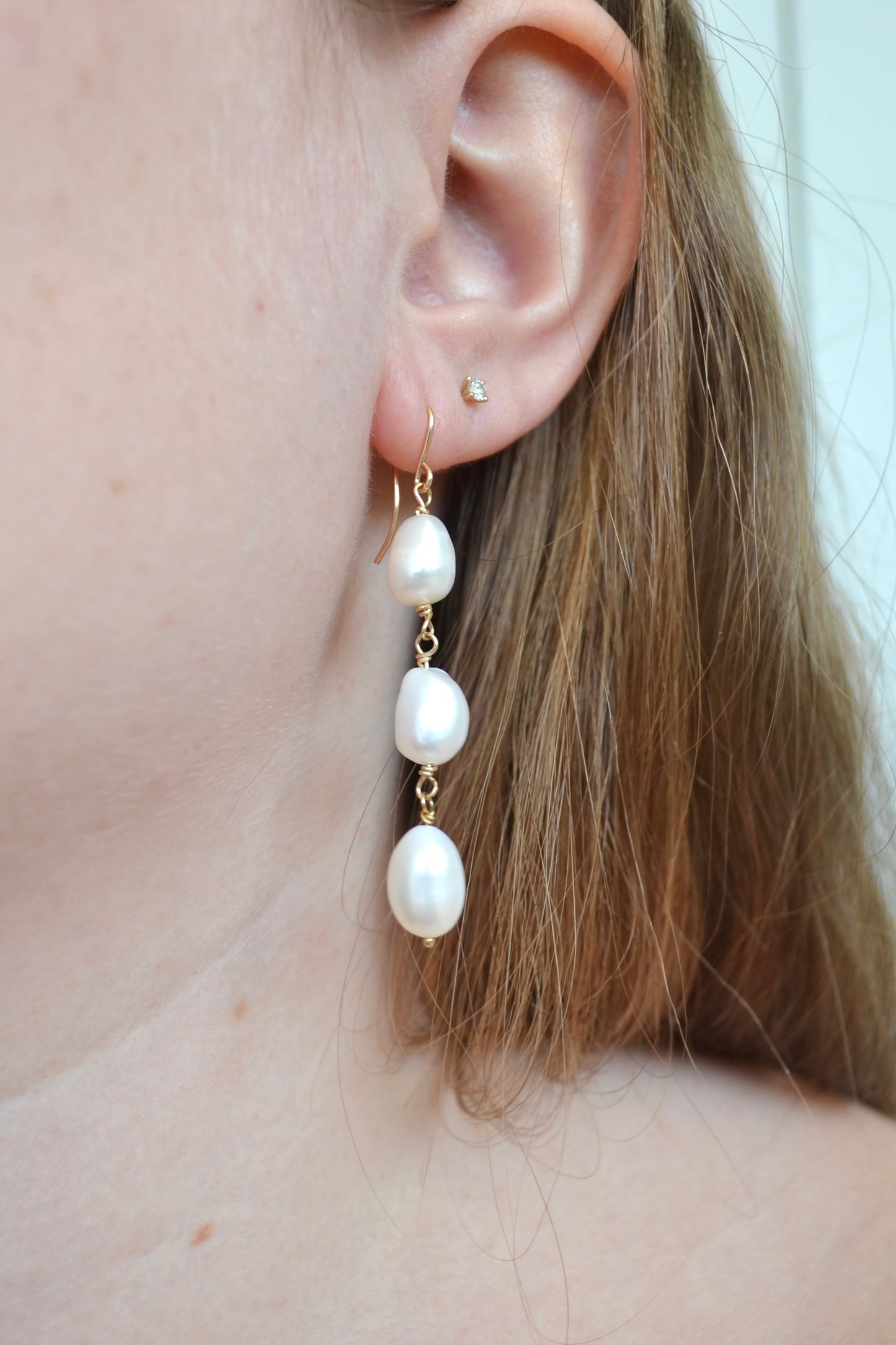Golden White Pearl Drop Earrings
