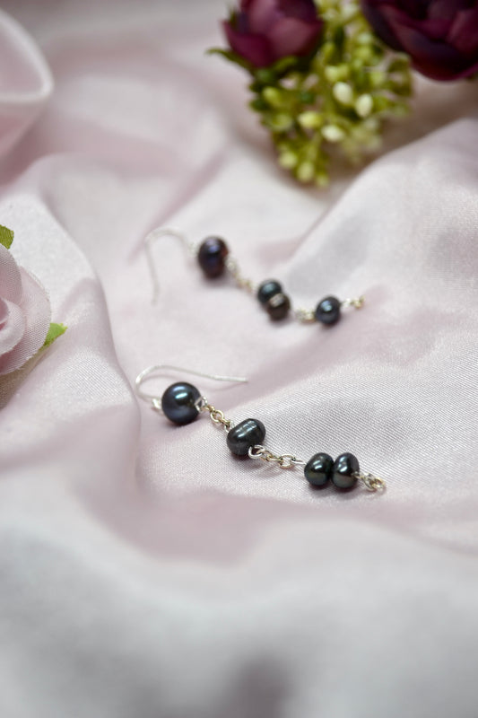 Perfectly Unbalanced Black Peal Drop Earrings