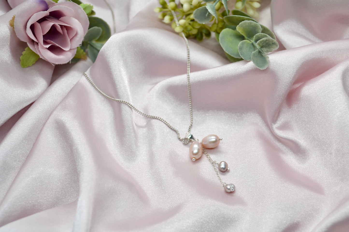 Pink Pearl Cluster Necklace