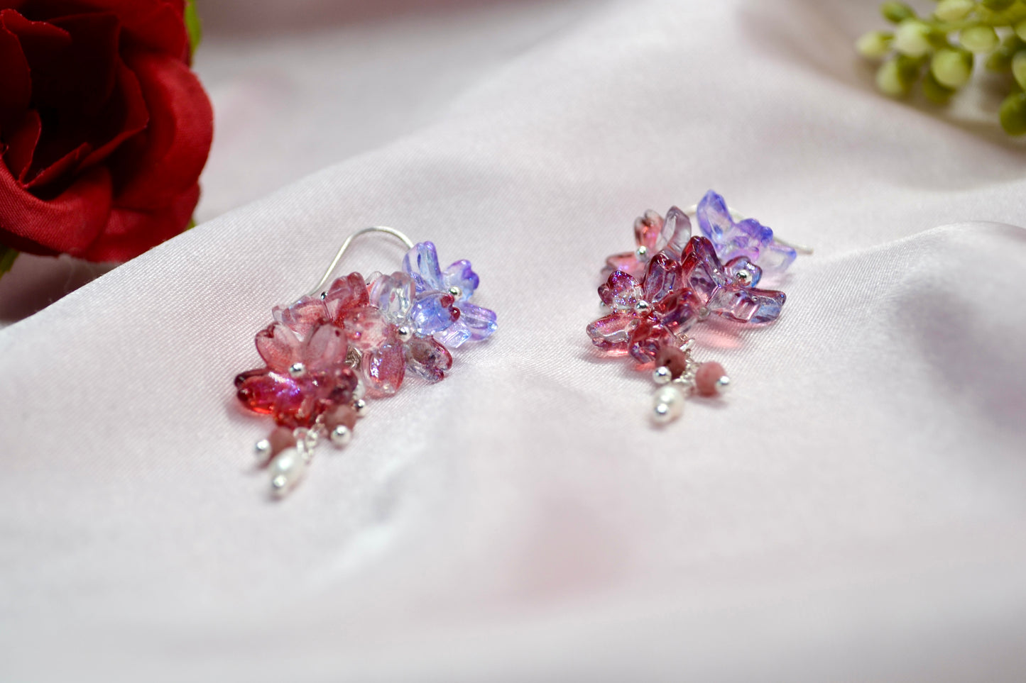 Floral & Rhodochrosite Crystal Earrings