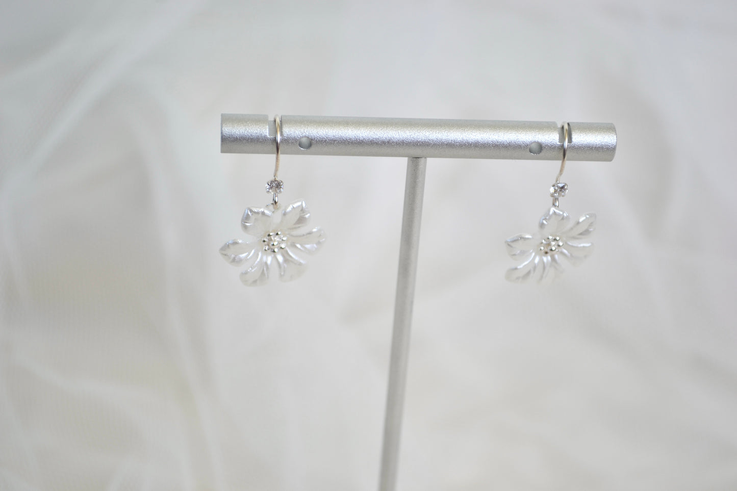White Sparkle Flower Earrings
