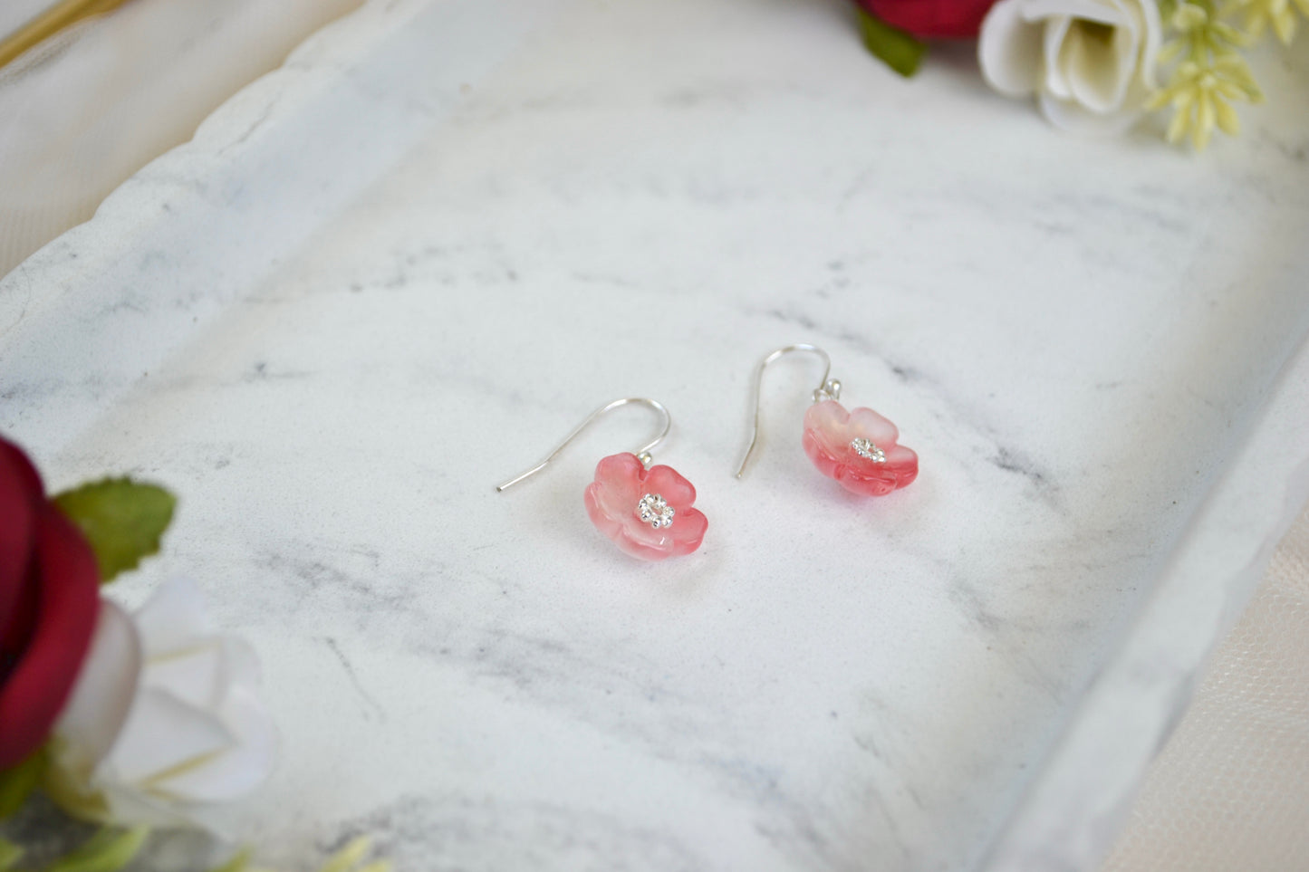Red Gradient Flower Earrings