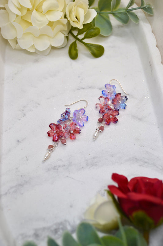Floral & Rhodochrosite Crystal Earrings