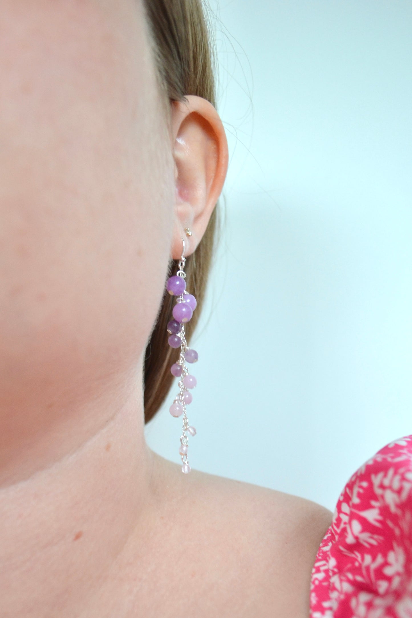 Lepidolite, Purple Angelite & Rose Quartz Drop Earrings