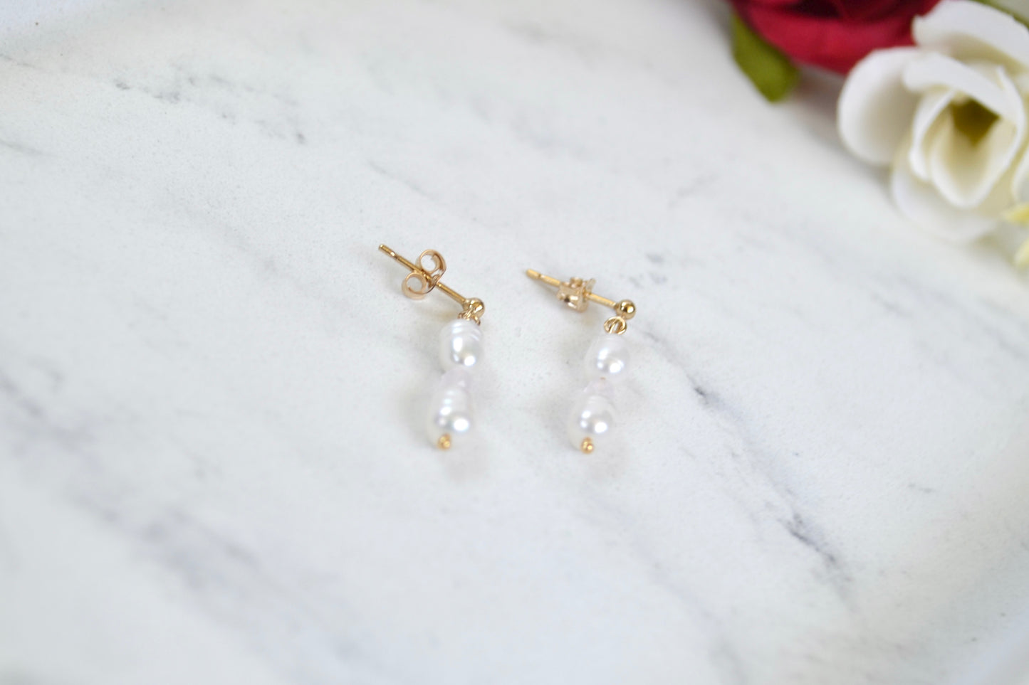 Pearl Rose Quartz Dangling Stud