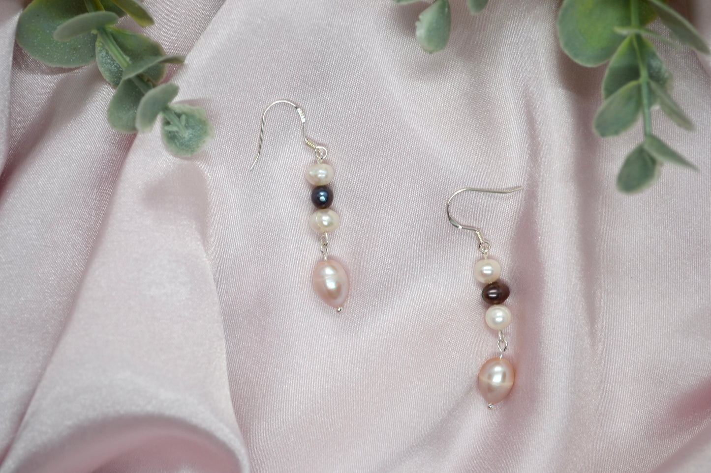 White, Pink and Black Pearl Earrings