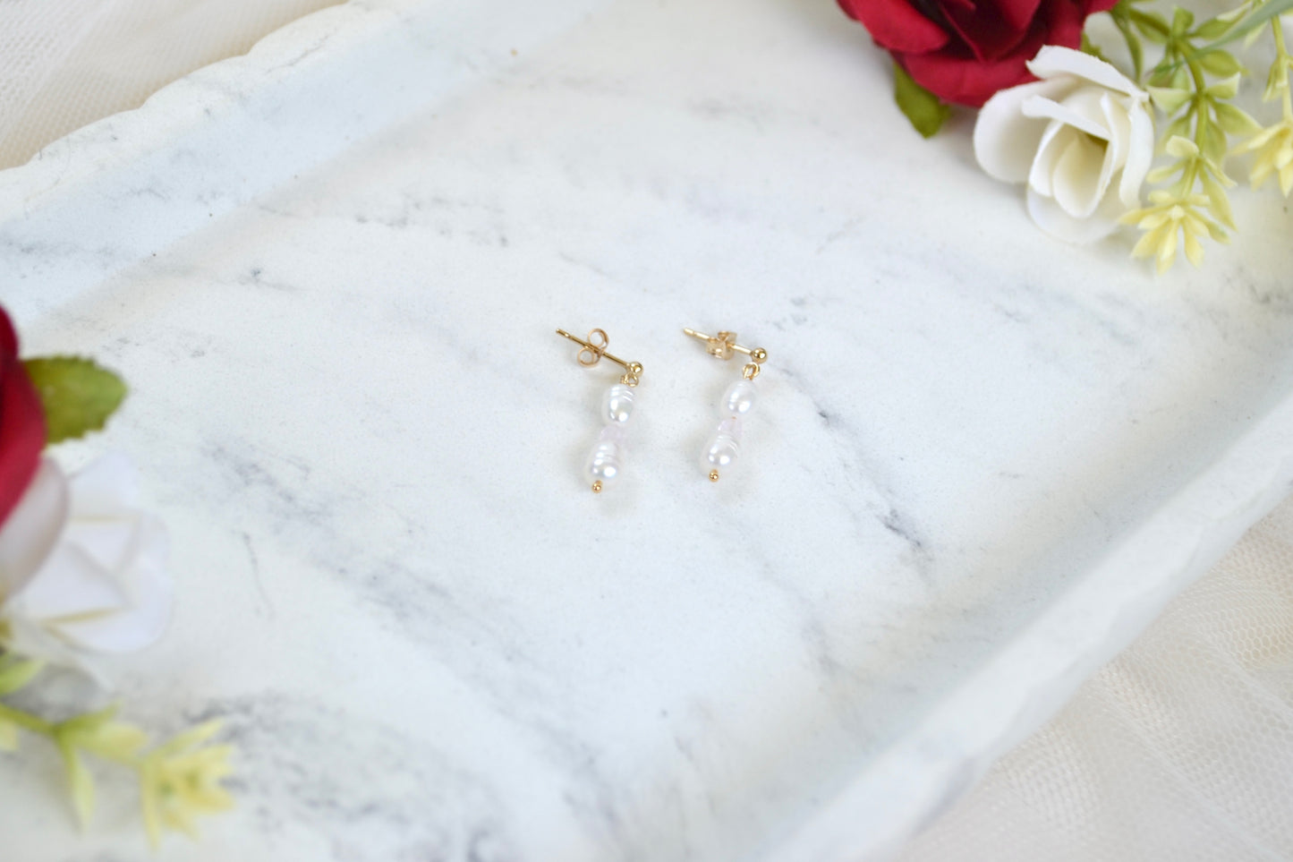 Pearl Rose Quartz Dangling Stud