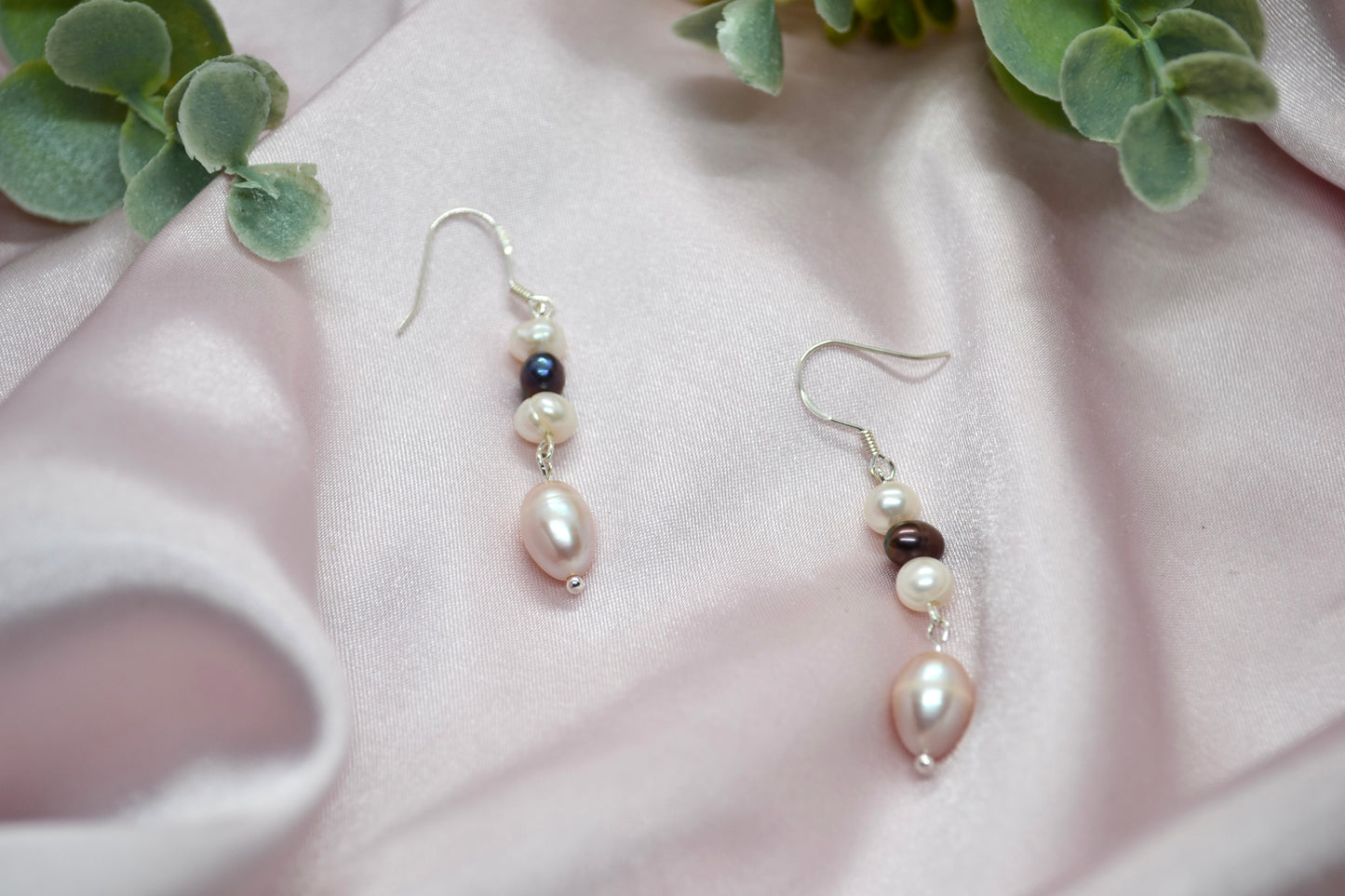 White, Pink and Black Pearl Earrings