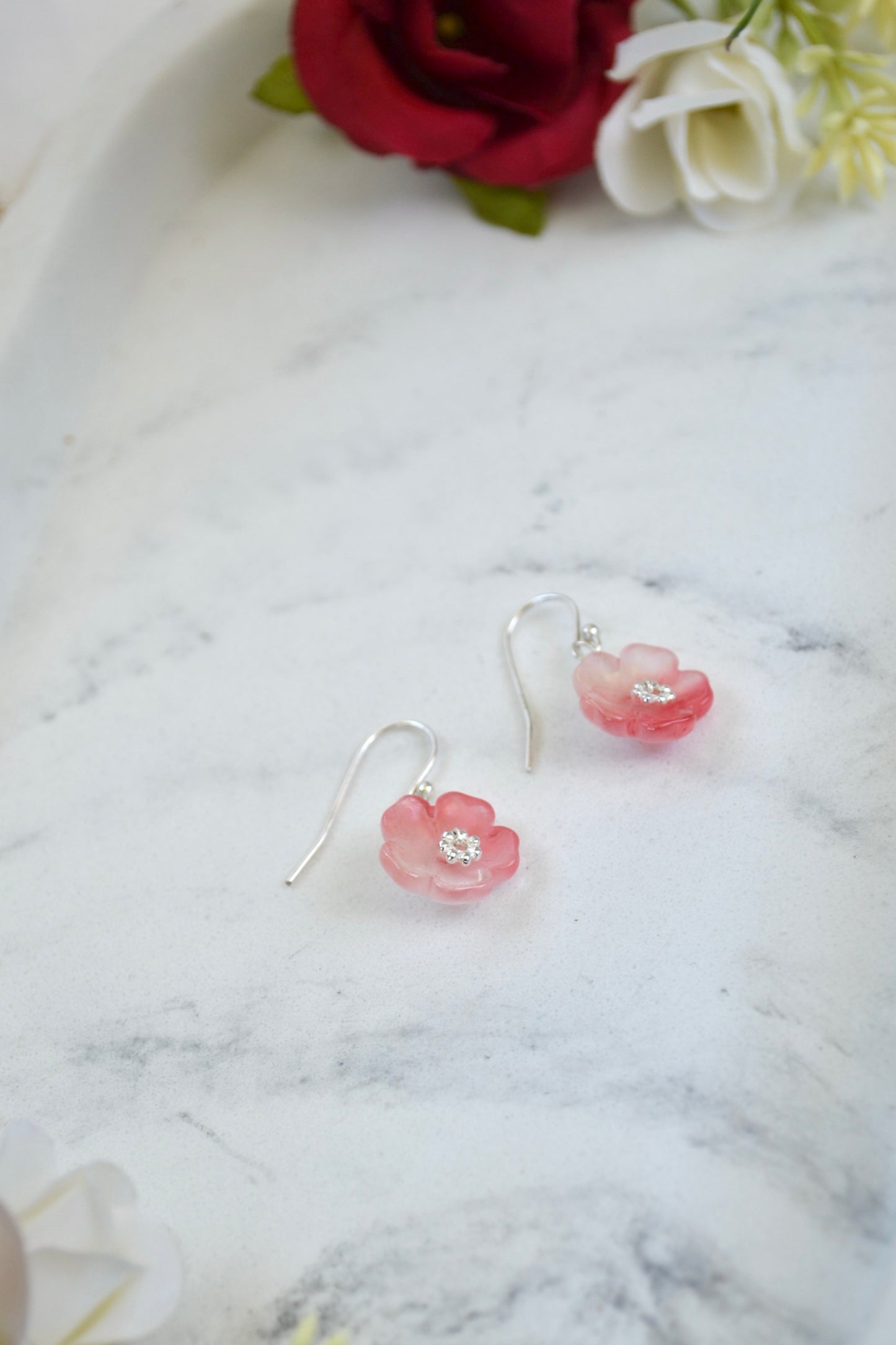 Red Gradient Flower Earrings