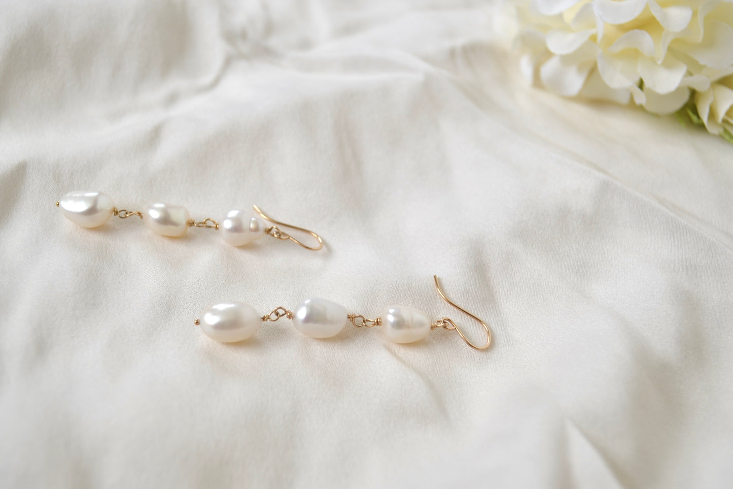 Golden White Pearl Drop Earrings