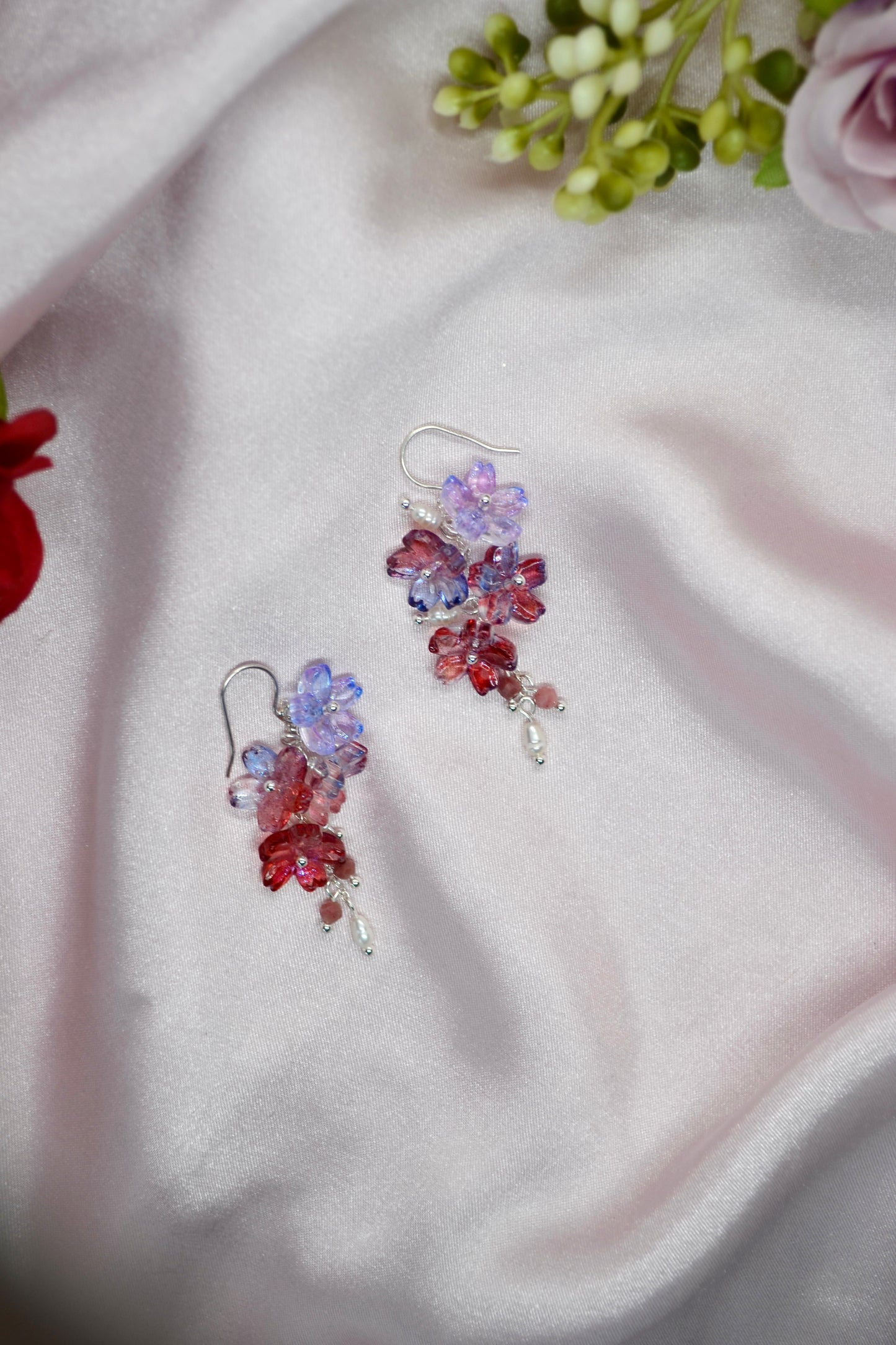 Floral & Rhodochrosite Crystal Earrings