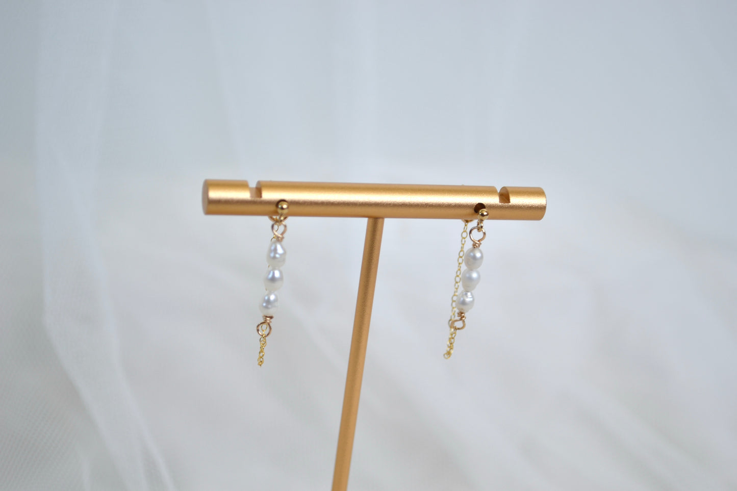 Golden Trio of Pearls Earrings