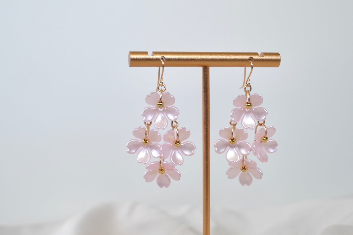 Pink Floral Golden Earrings