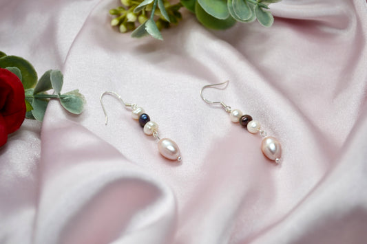 White, Pink and Black Pearl Earrings