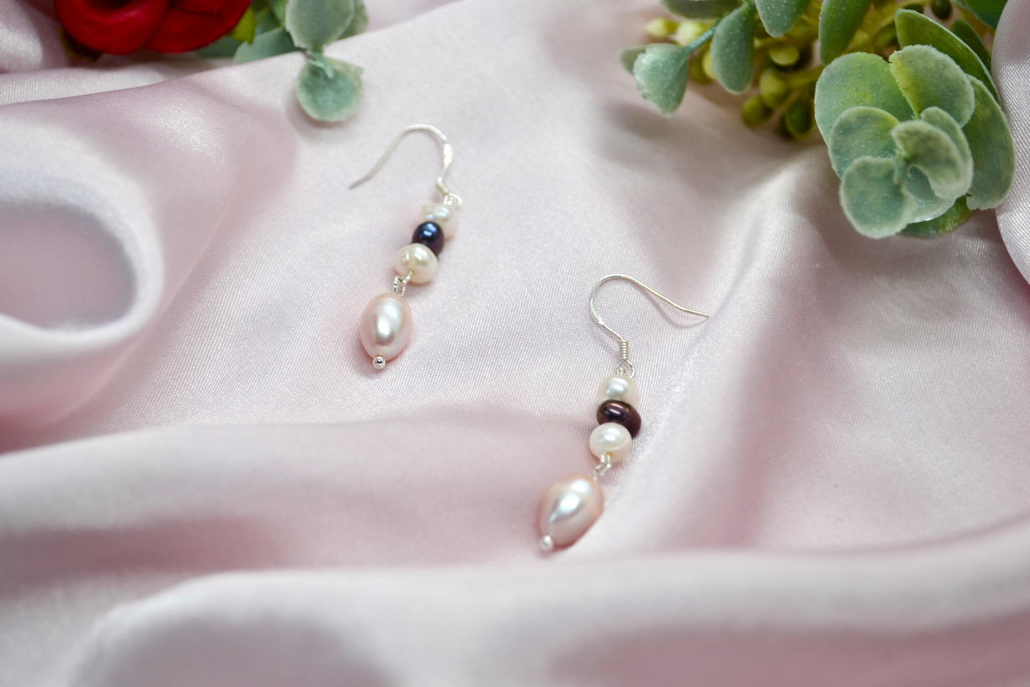 White, Pink and Black Pearl Earrings