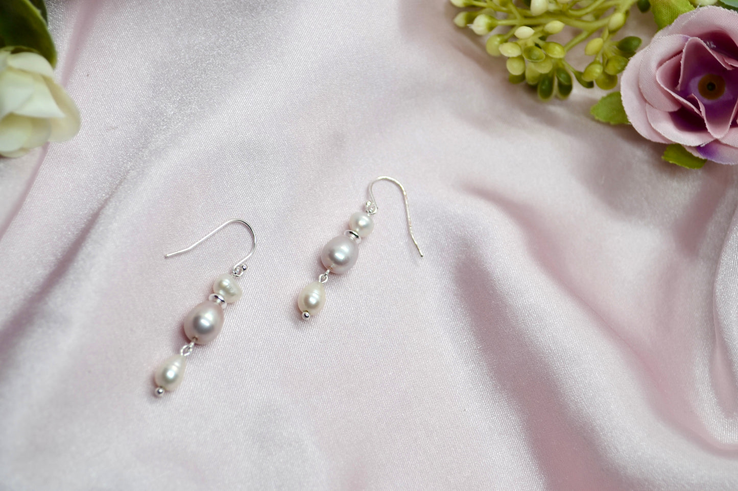 White and Pink Pearl Drop Earrings