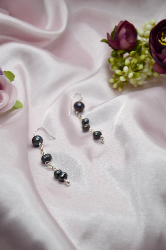 Perfectly Unbalanced Black Peal Drop Earrings