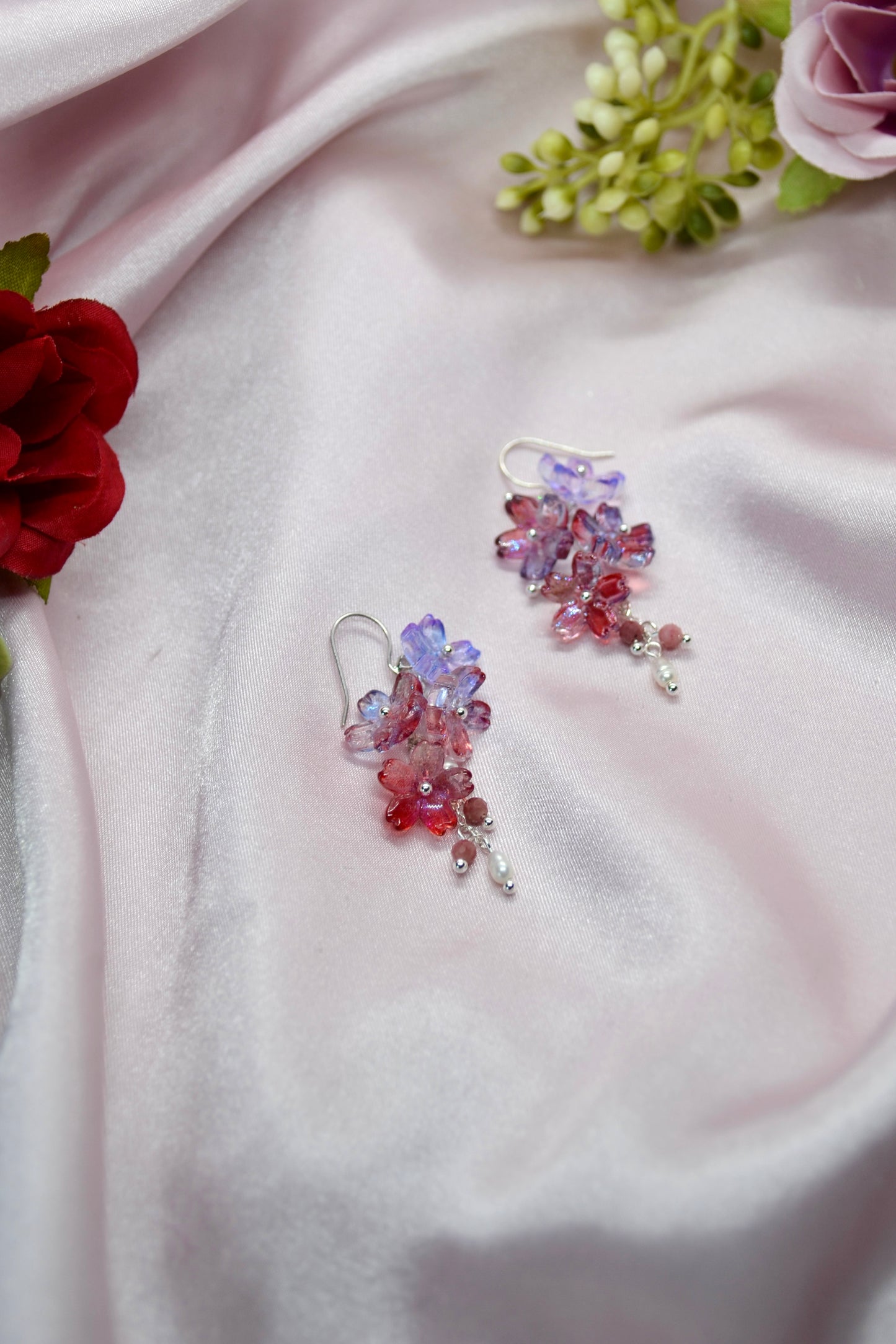 Floral & Rhodochrosite Crystal Earrings