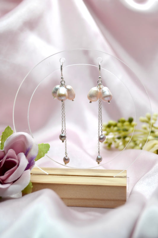 Pink Pearl Cluster Earrings