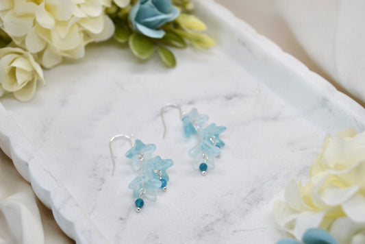 Blue Bell Flower Earrings with Apatite Crystals