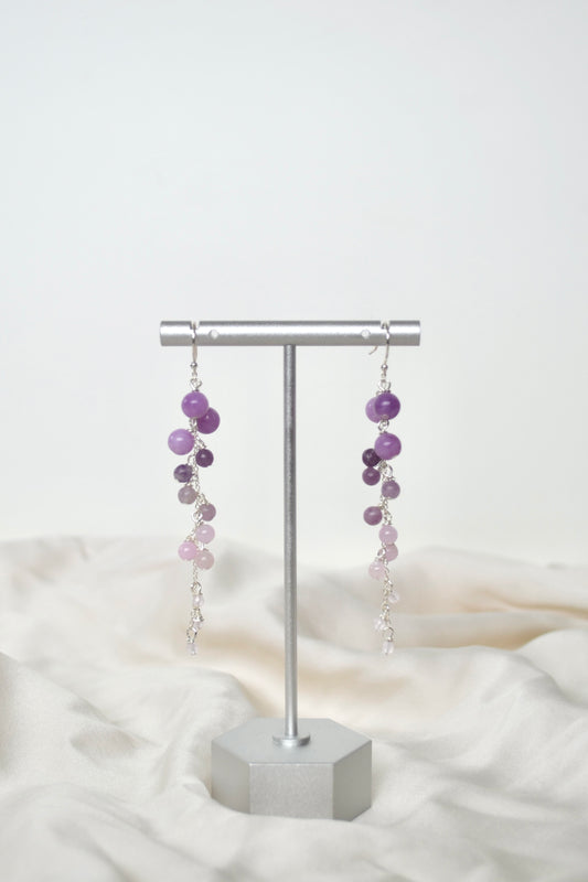 Lepidolite, Purple Angelite & Rose Quartz Drop Earrings