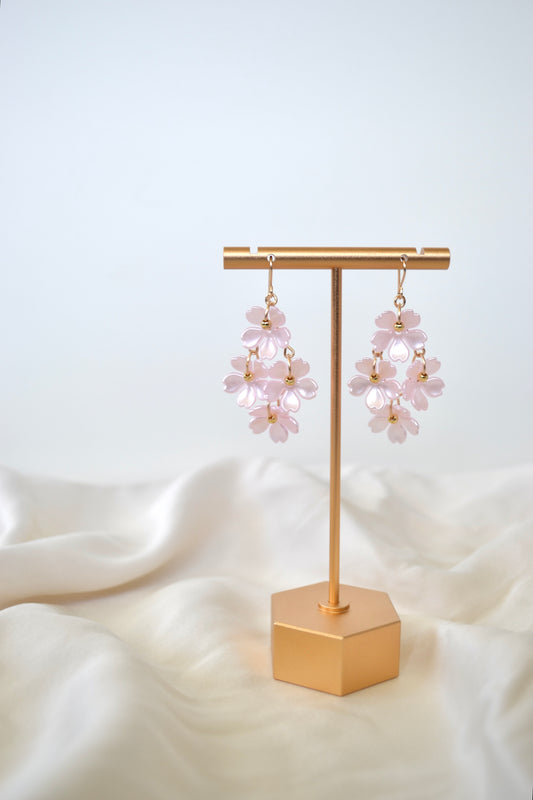 Pink Floral Golden Earrings