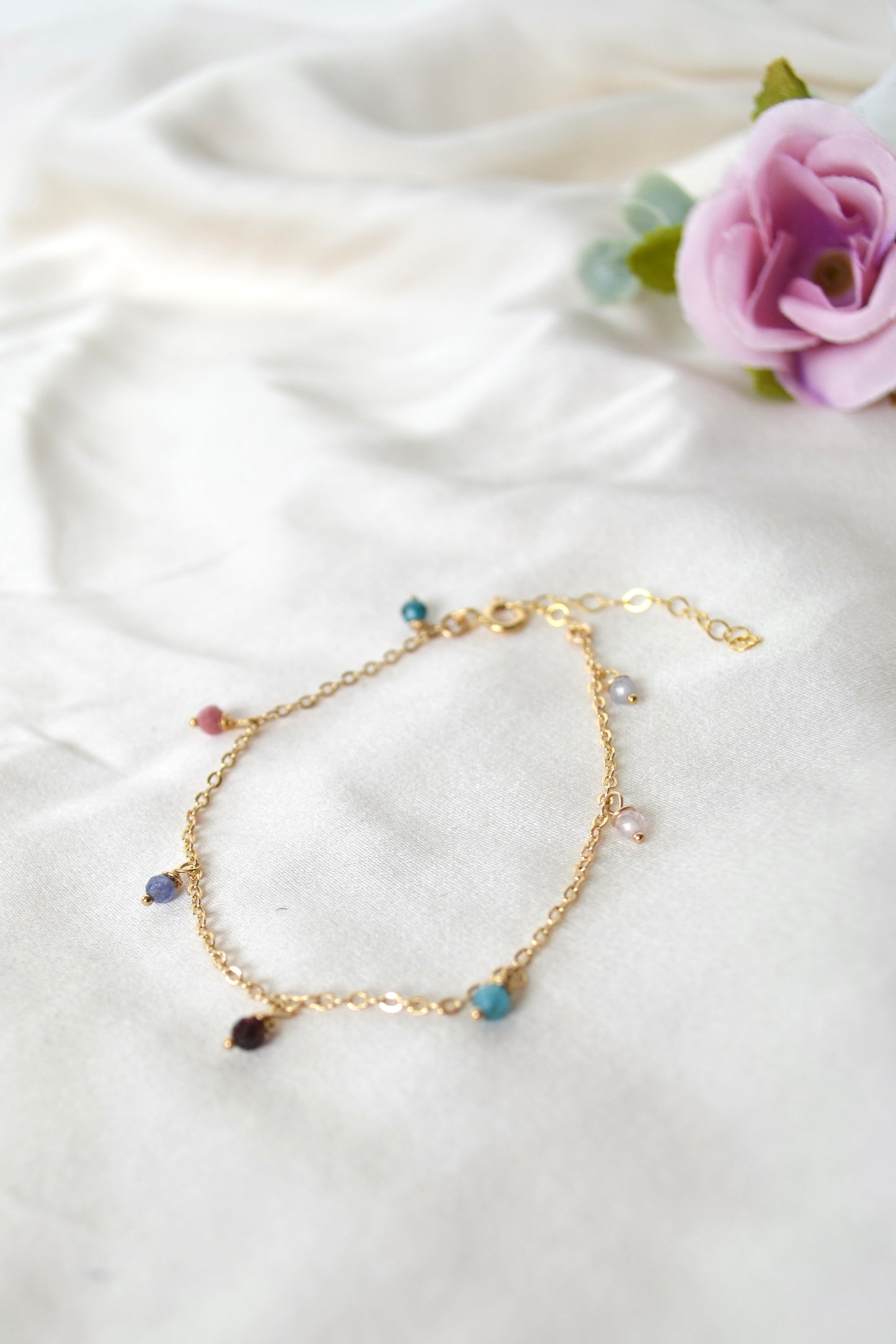 Gemstone Bracelet - Rose Quartz, Tanzanite, Rhodochrosite, Apatite & Garnet