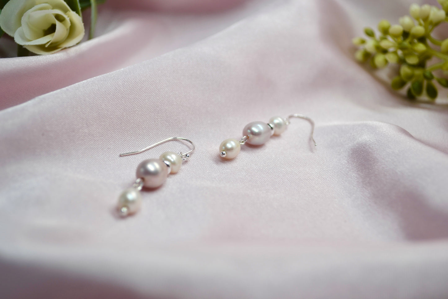 White and Pink Pearl Drop Earrings