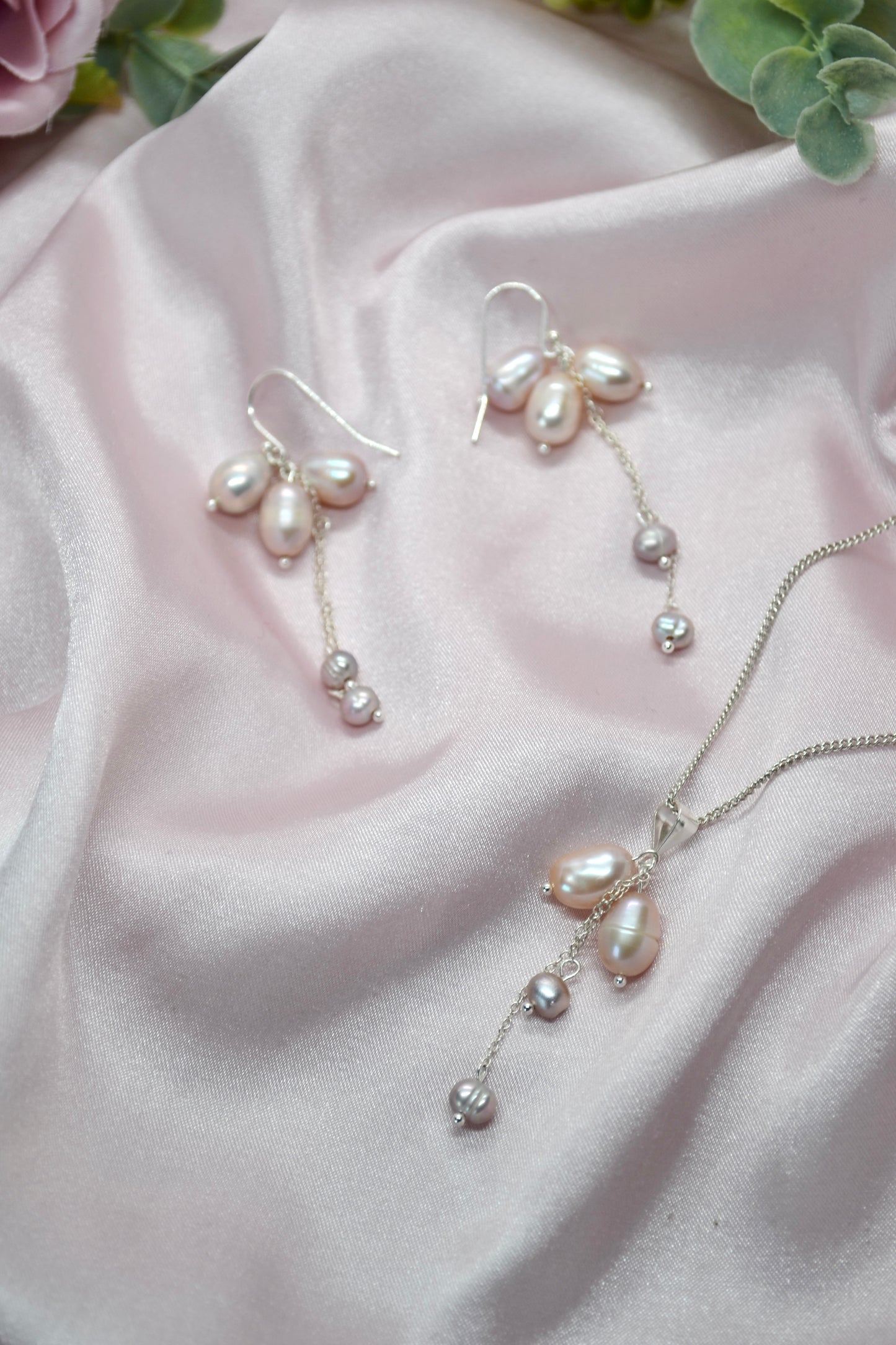 Pink Pearl Cluster Necklace