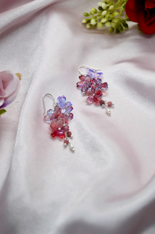 Floral & Rhodochrosite Crystal Earrings