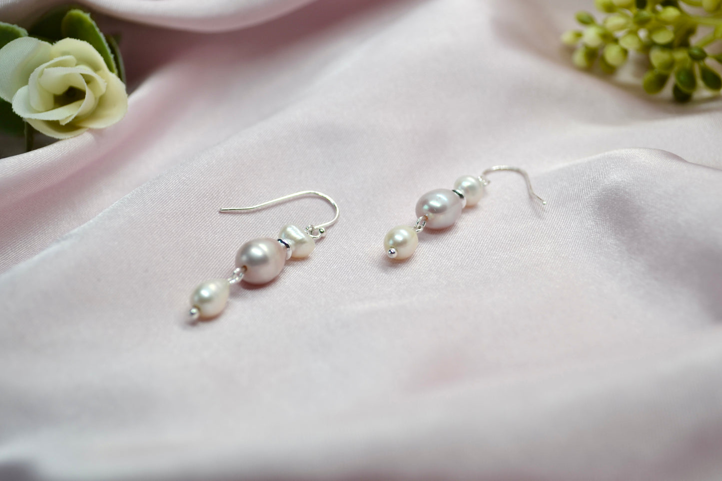 White and Pink Pearl Drop Earrings