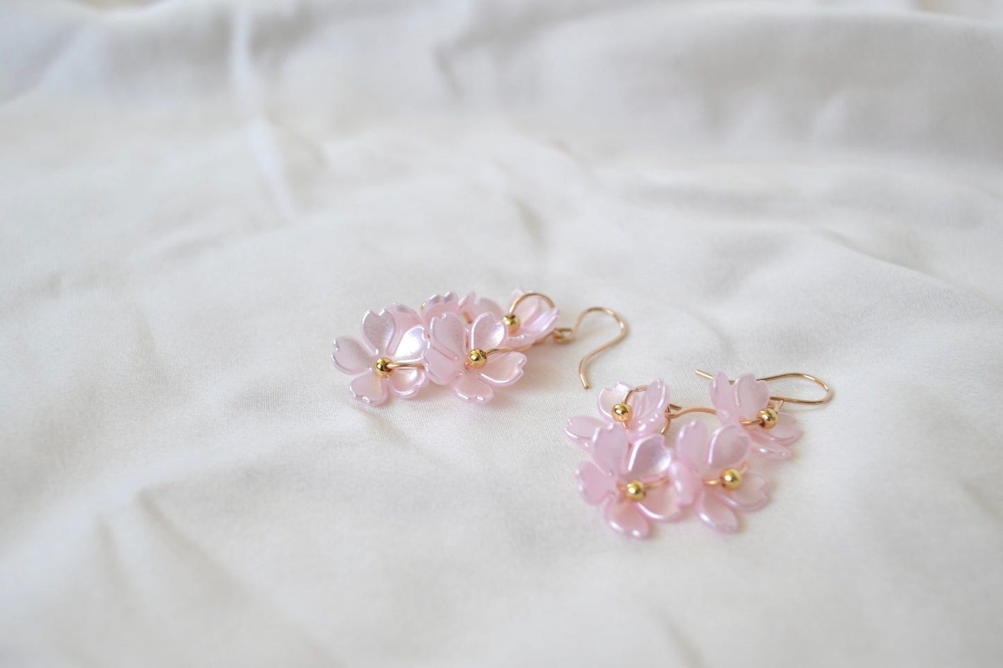 Pink Floral Golden Earrings