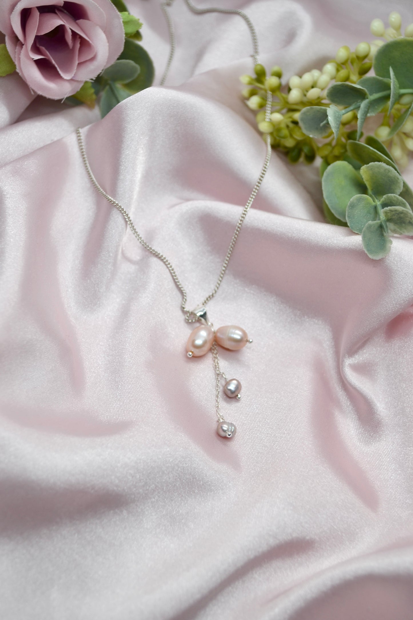 Pink Pearl Cluster Necklace