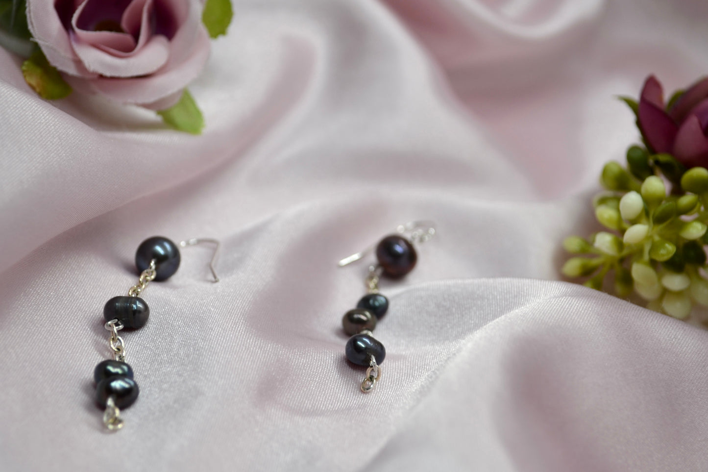 Perfectly Unbalanced Black Peal Drop Earrings