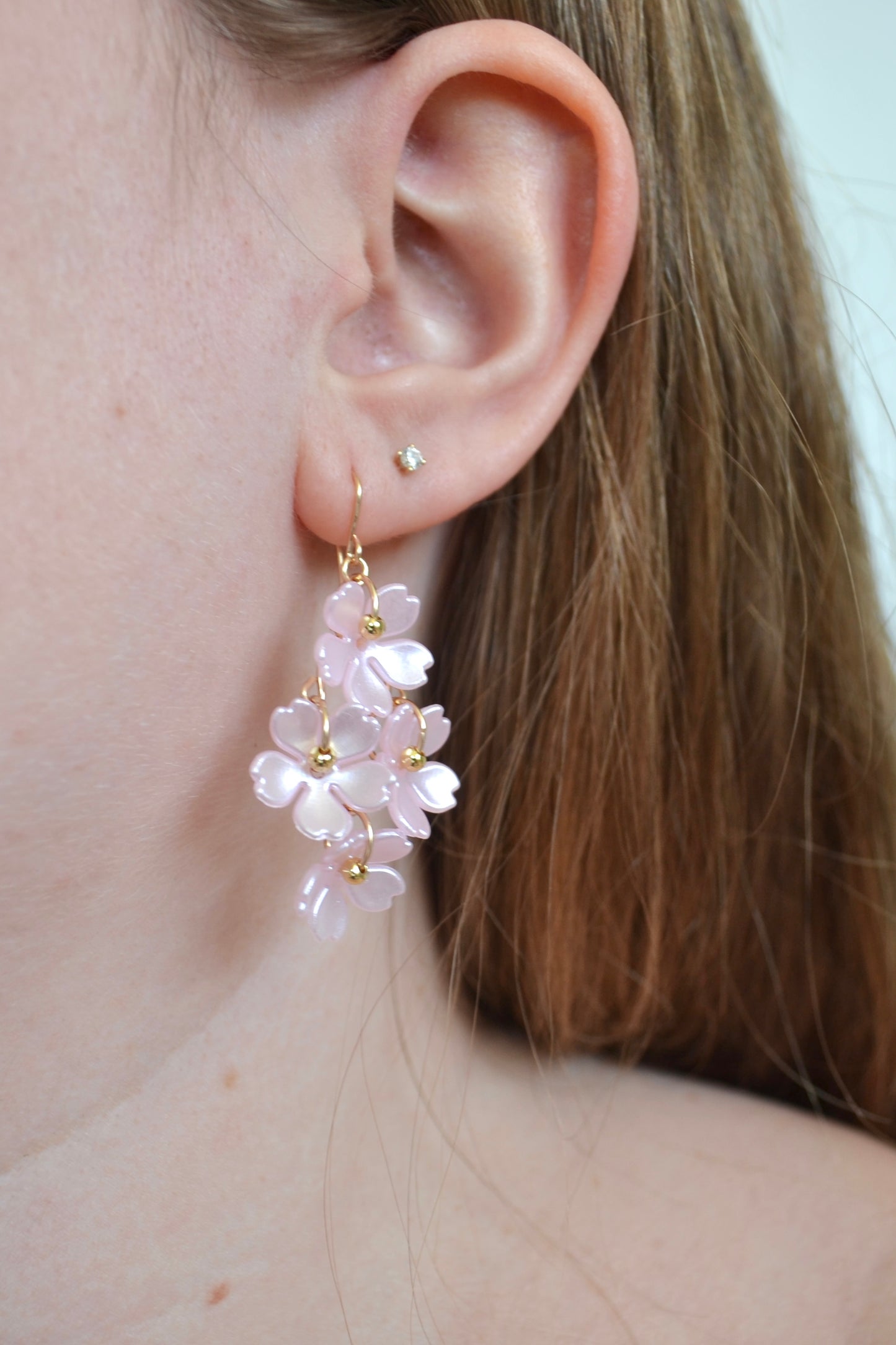 Pink Floral Golden Earrings